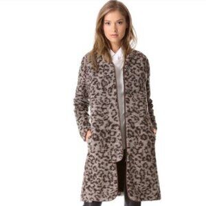 Thakoon Addition Wool Blend Animal Print Coat with Leather Trim